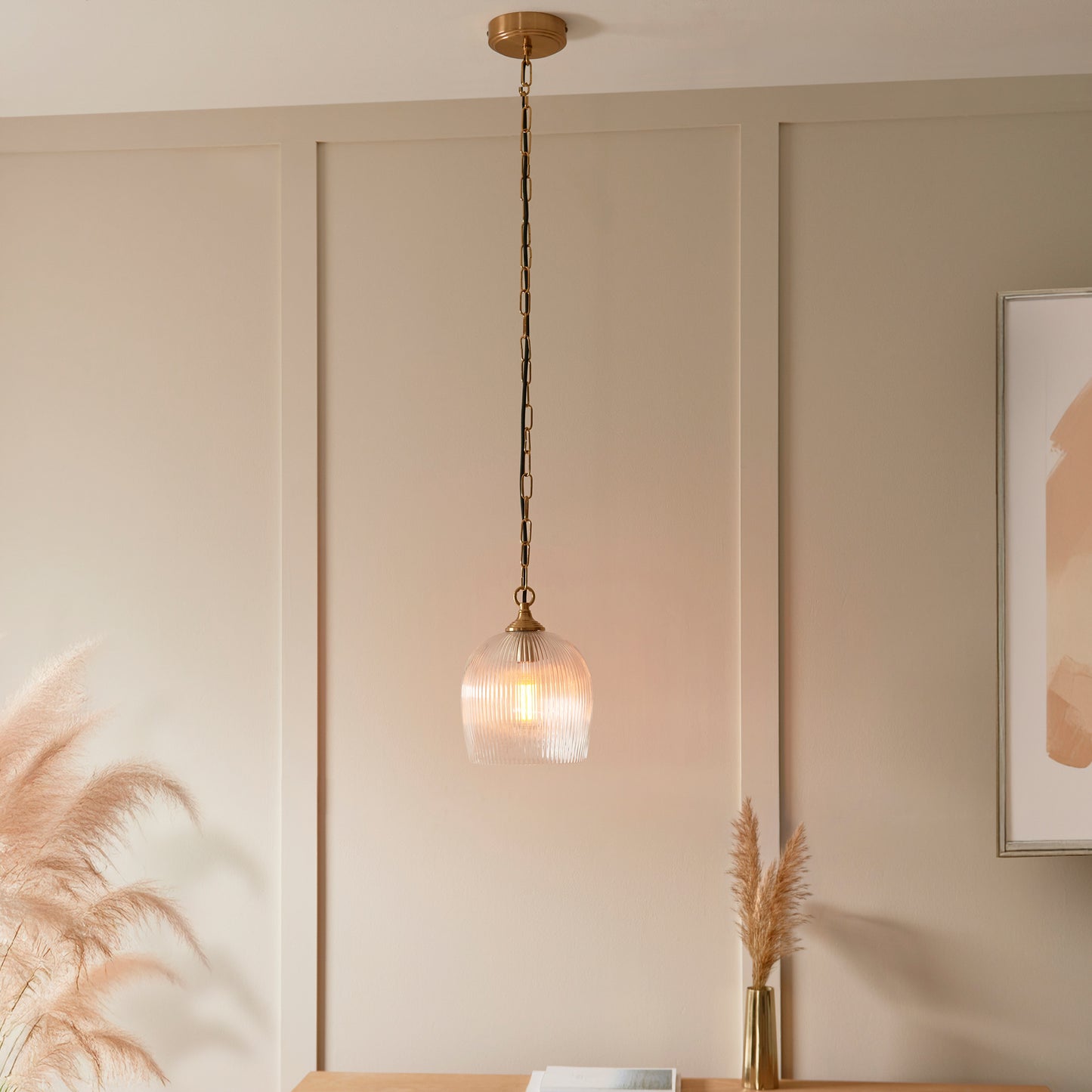Ashcroft Ribbed 1 Pendant Light Brushed Aged Brass – Brass