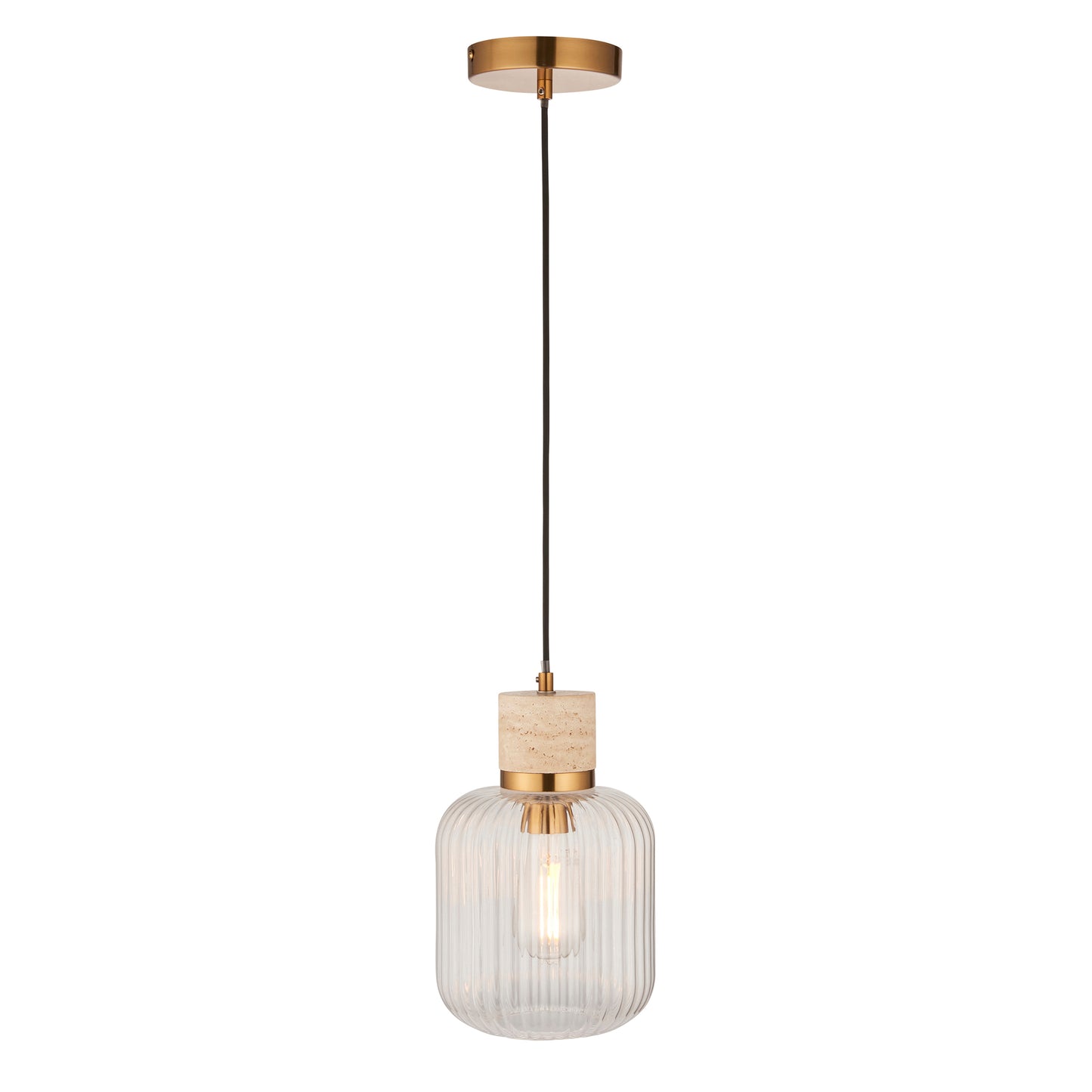 Travi Ribbed 1 Pendant Light Natural Travertine – Natural