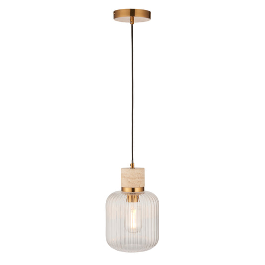 Travi Ribbed 1 Pendant Light Natural Travertine – Natural