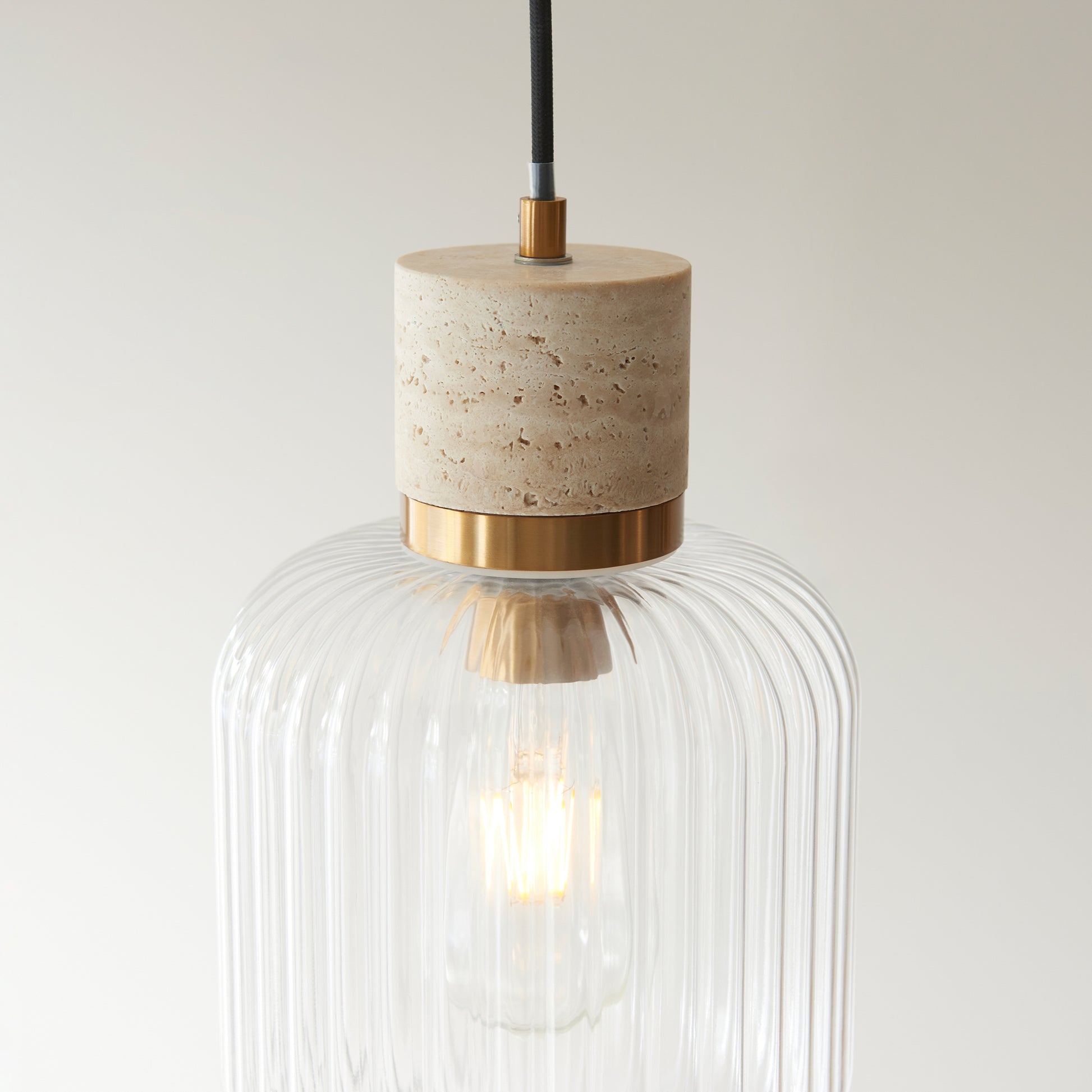 Travi Ribbed 1 Pendant Light Natural Travertine – Natural