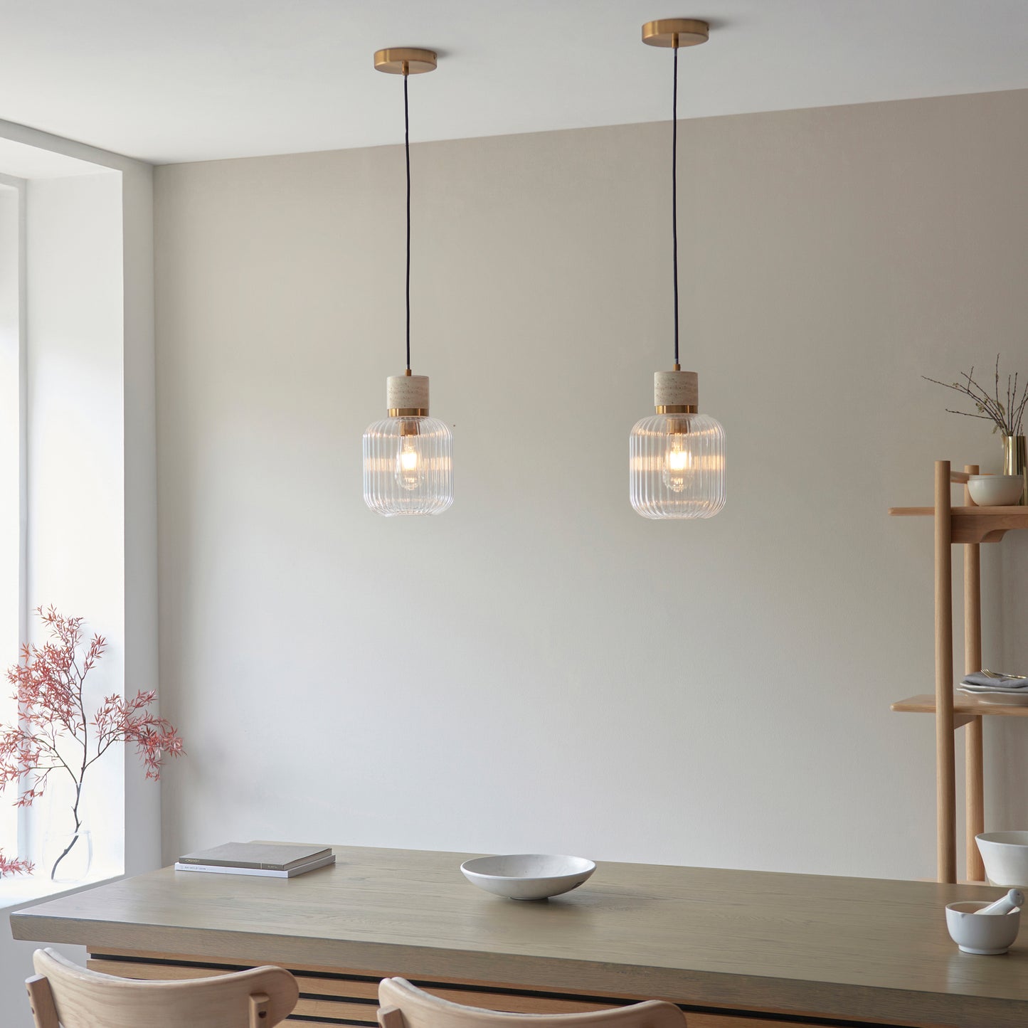 Travi Ribbed 1 Pendant Light Natural Travertine – Natural