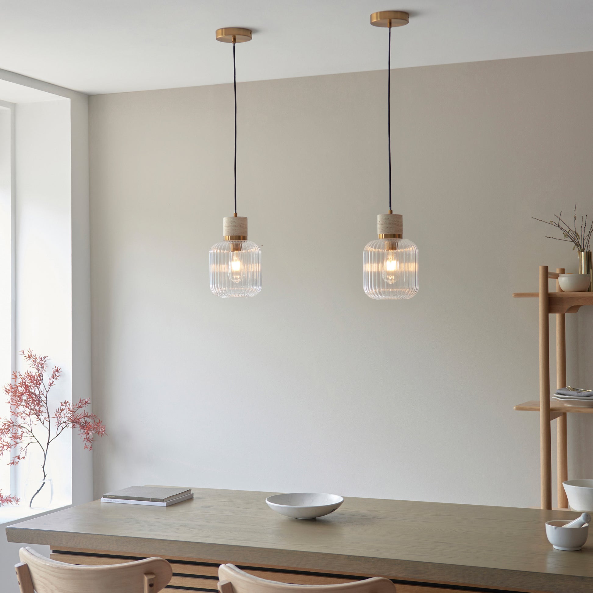 Travi Ribbed 1 Pendant Light Natural Travertine – Natural