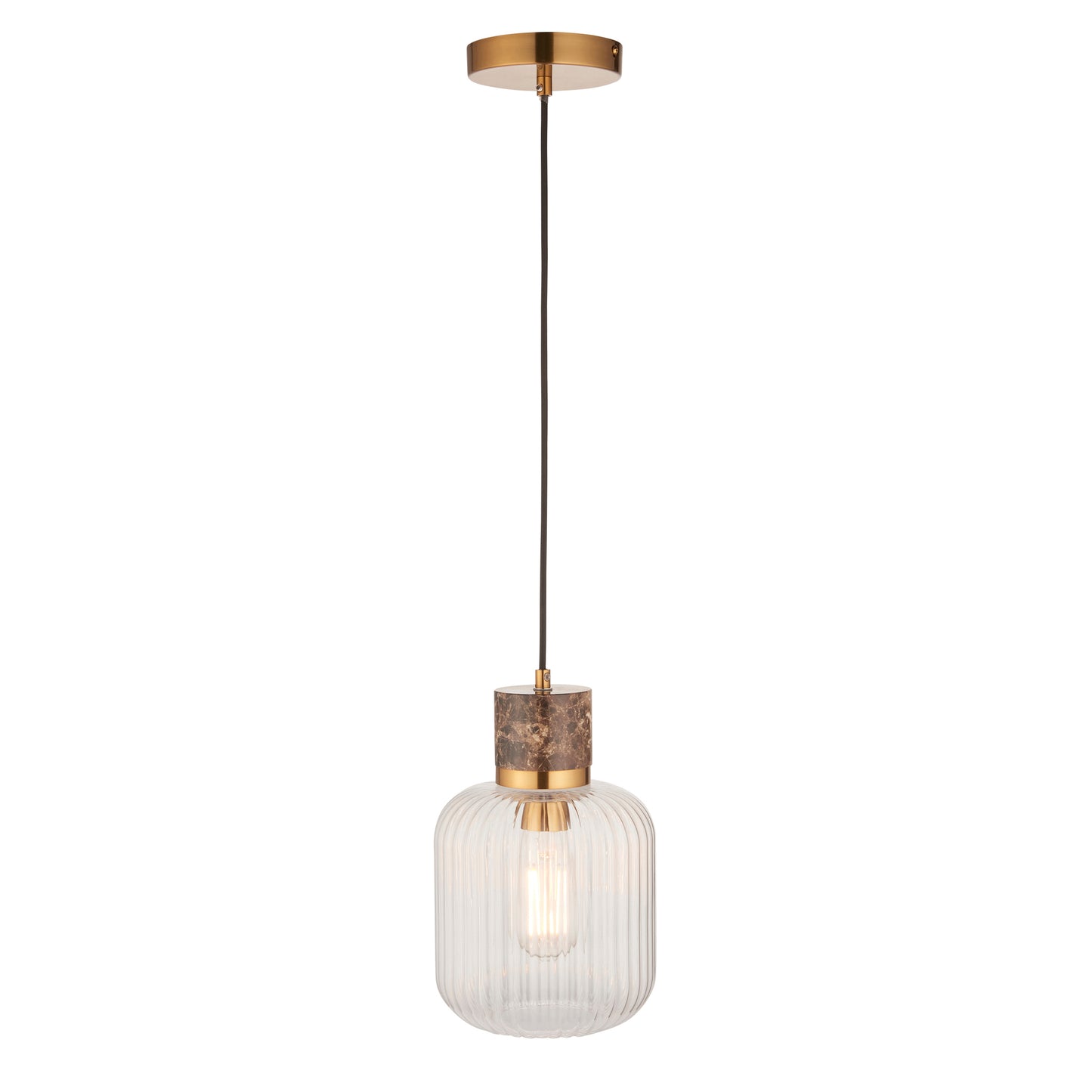Travi Ribbed 1 Pendant Light Brown Emperador Mrble – Brown