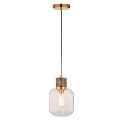 Travi Ribbed 1 Pendant Light Brown Emperador Mrble – Brown