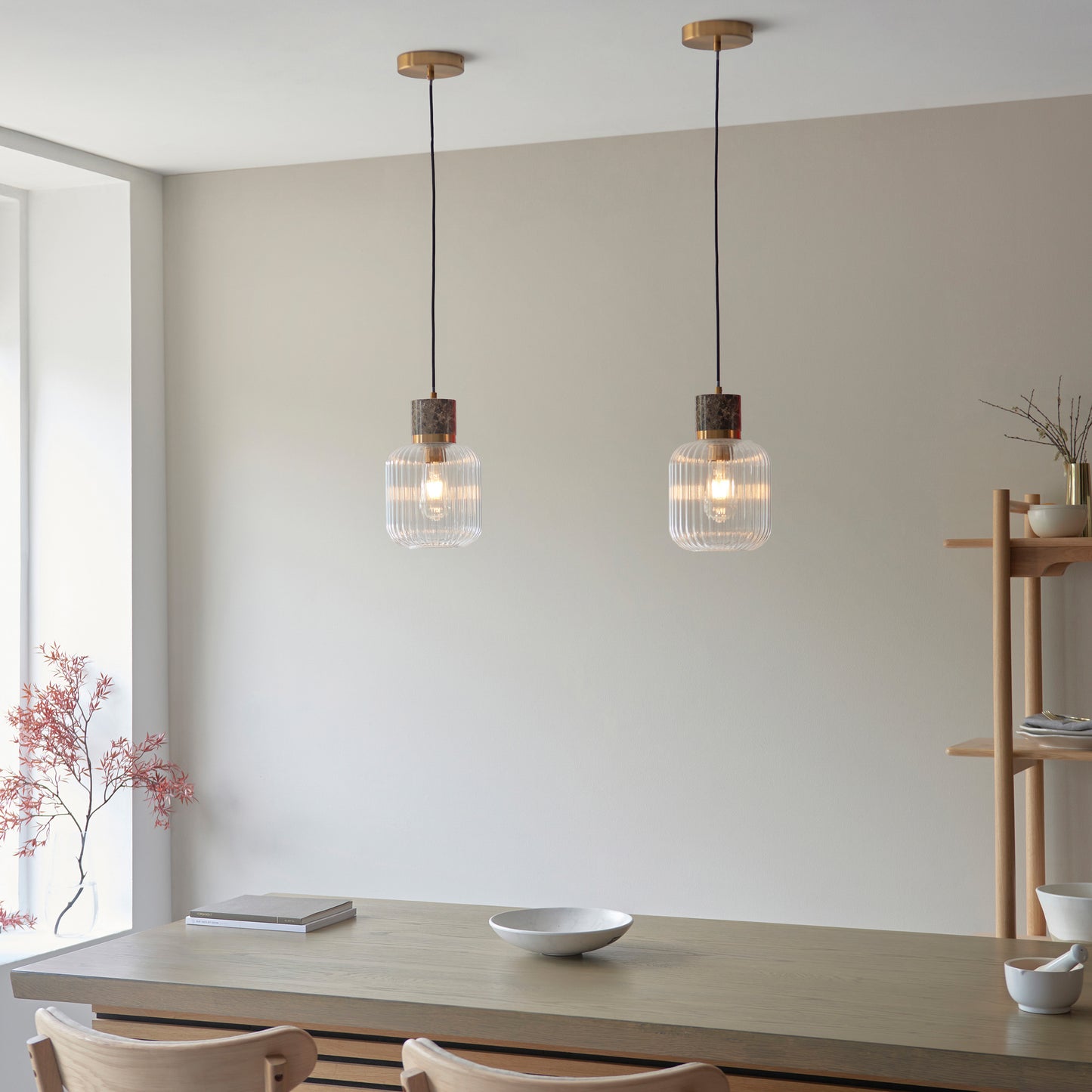 Travi Ribbed 1 Pendant Light Brown Emperador Mrble – Brown