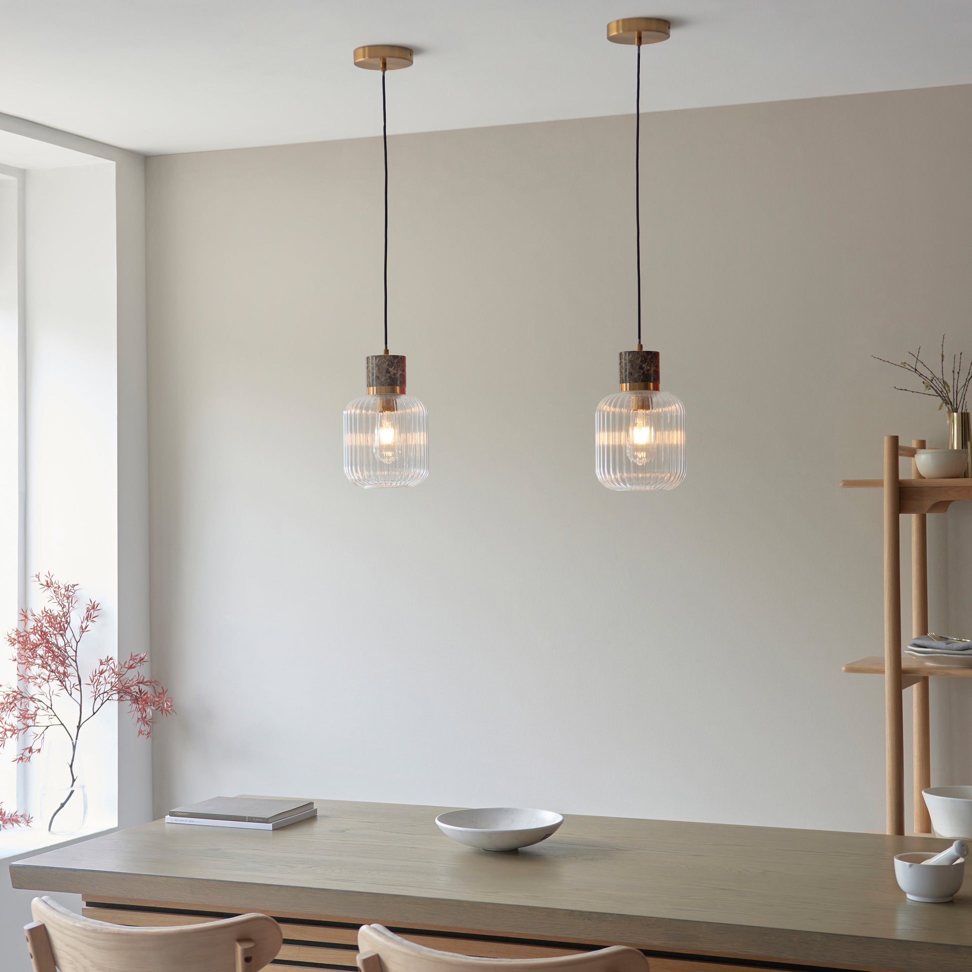 Travi Ribbed 1 Pendant Light Brown Emperador Mrble – Brown