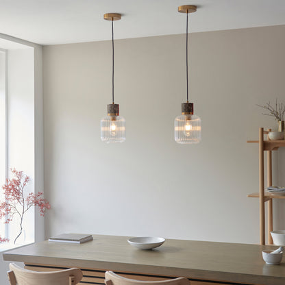 Travi Ribbed 1 Pendant Light Brown Emperador Mrble – Brown