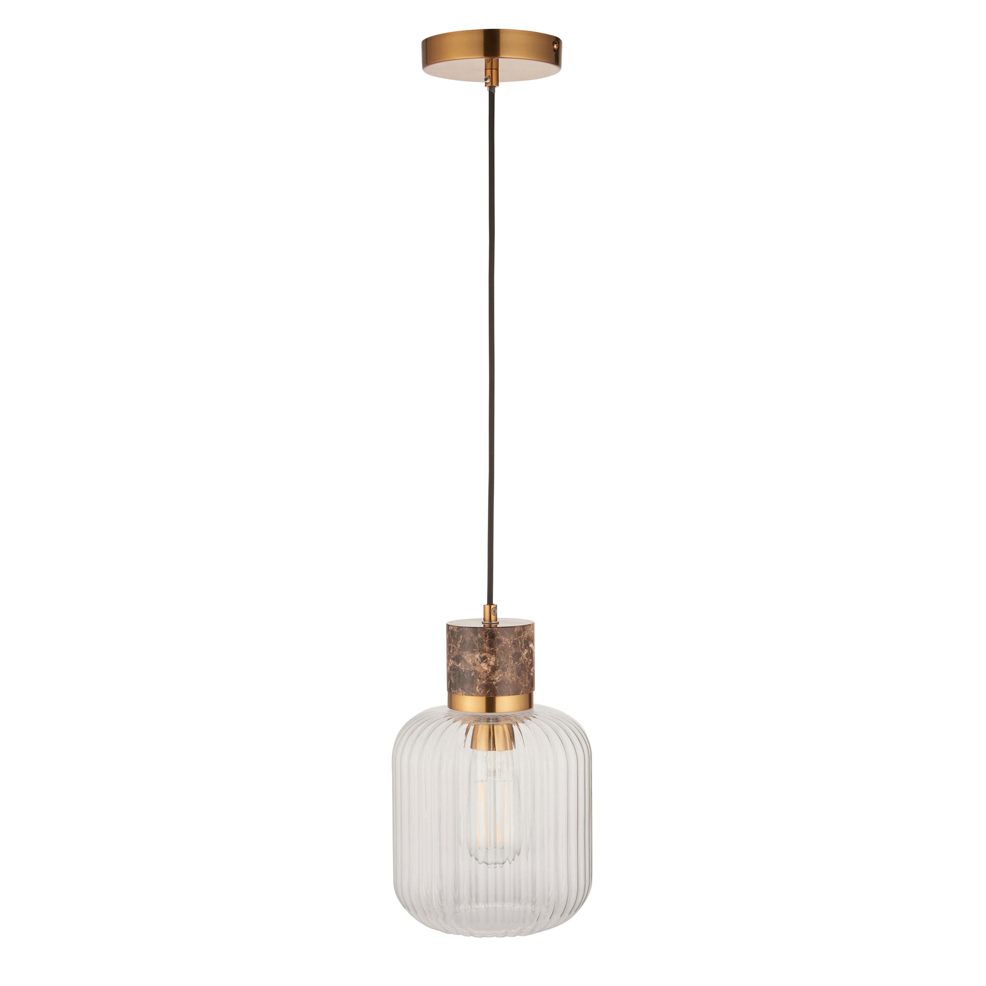 Travi Ribbed 1 Pendant Light Brown Emperador Mrble – Brown