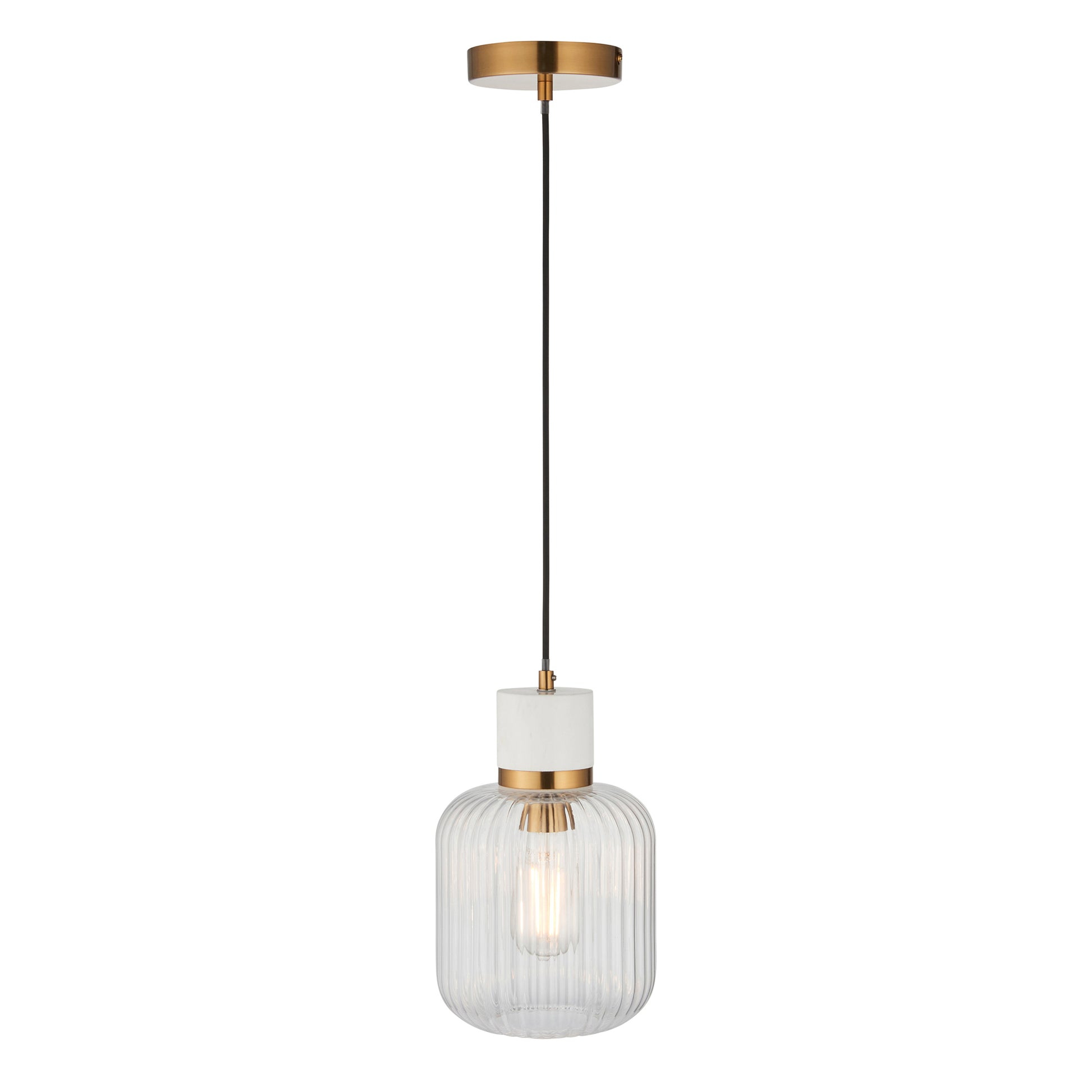 Travi Ribbed 1 Pendant Light White Volakas Marble – White