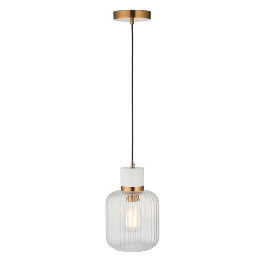 Travi Ribbed 1 Pendant Light White Volakas Marble – White