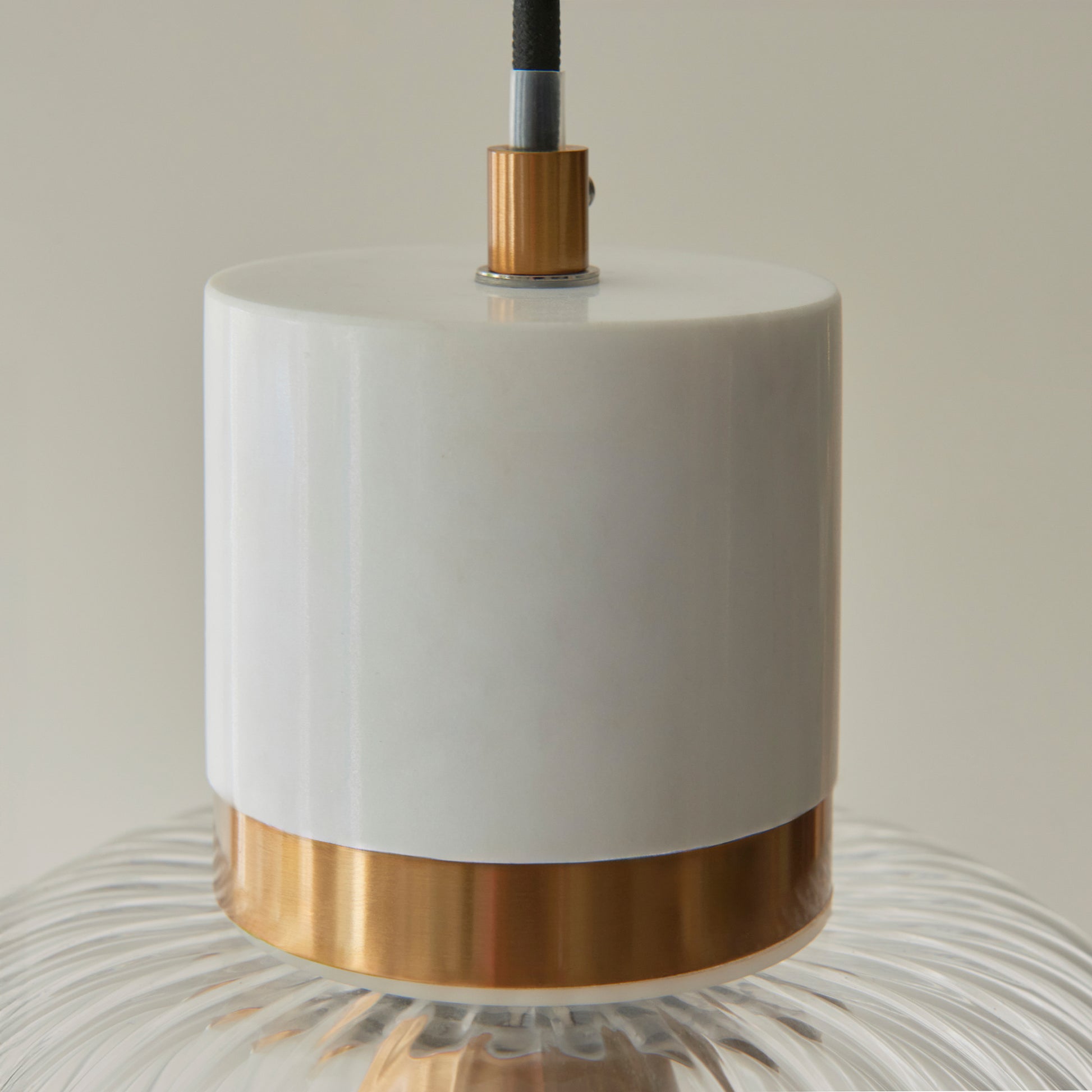 Travi Ribbed 1 Pendant Light White Volakas Marble – White