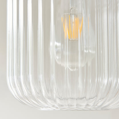 Travi Ribbed 1 Pendant Light White Volakas Marble – White