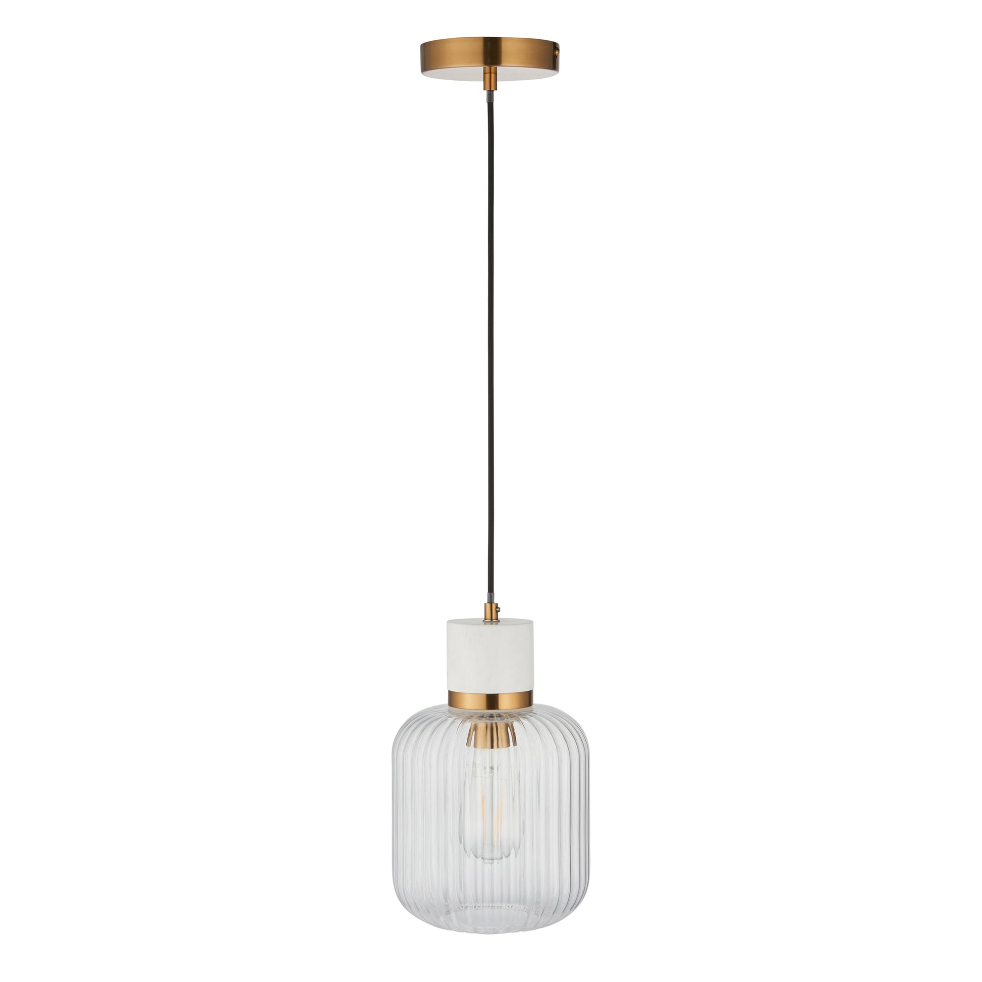 Travi Ribbed 1 Pendant Light White Volakas Marble – White