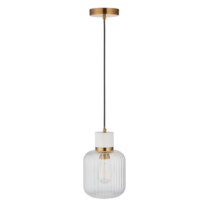 Travi Ribbed 1 Pendant Light White Volakas Marble – White