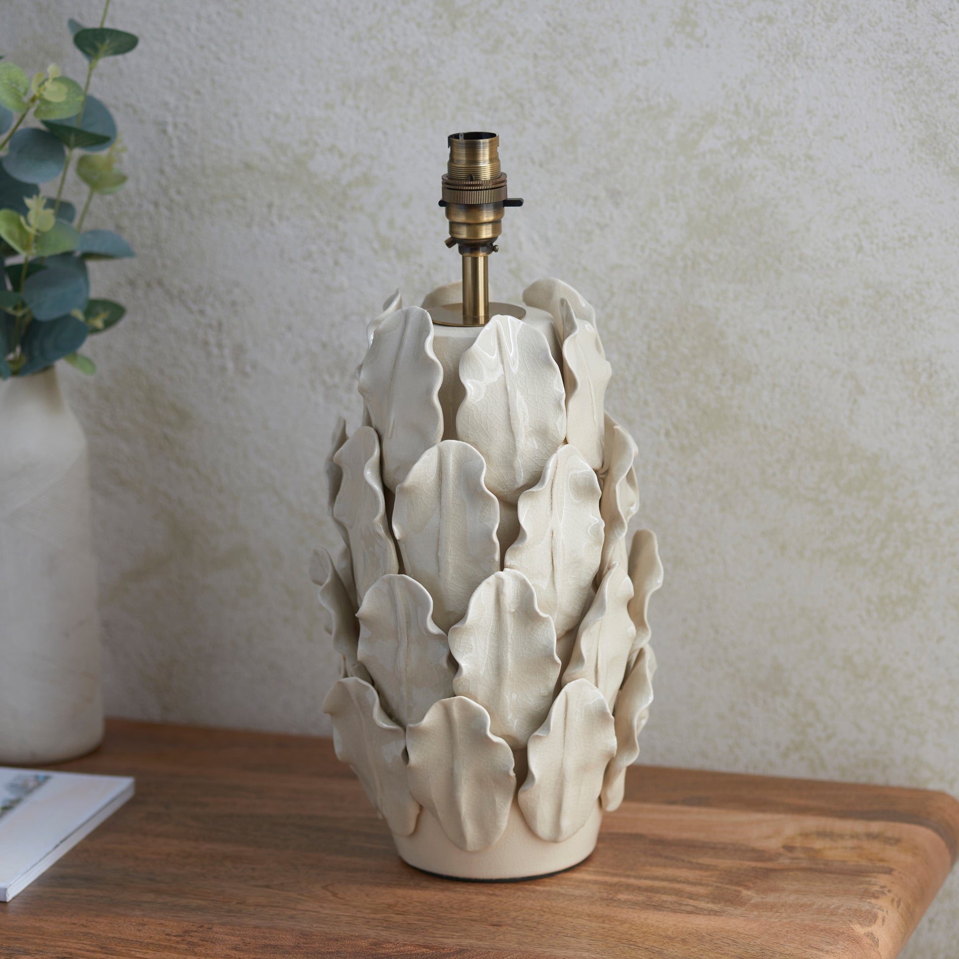 Layered Leaf Table Lamp Base Ivory Crackle Large – Cream