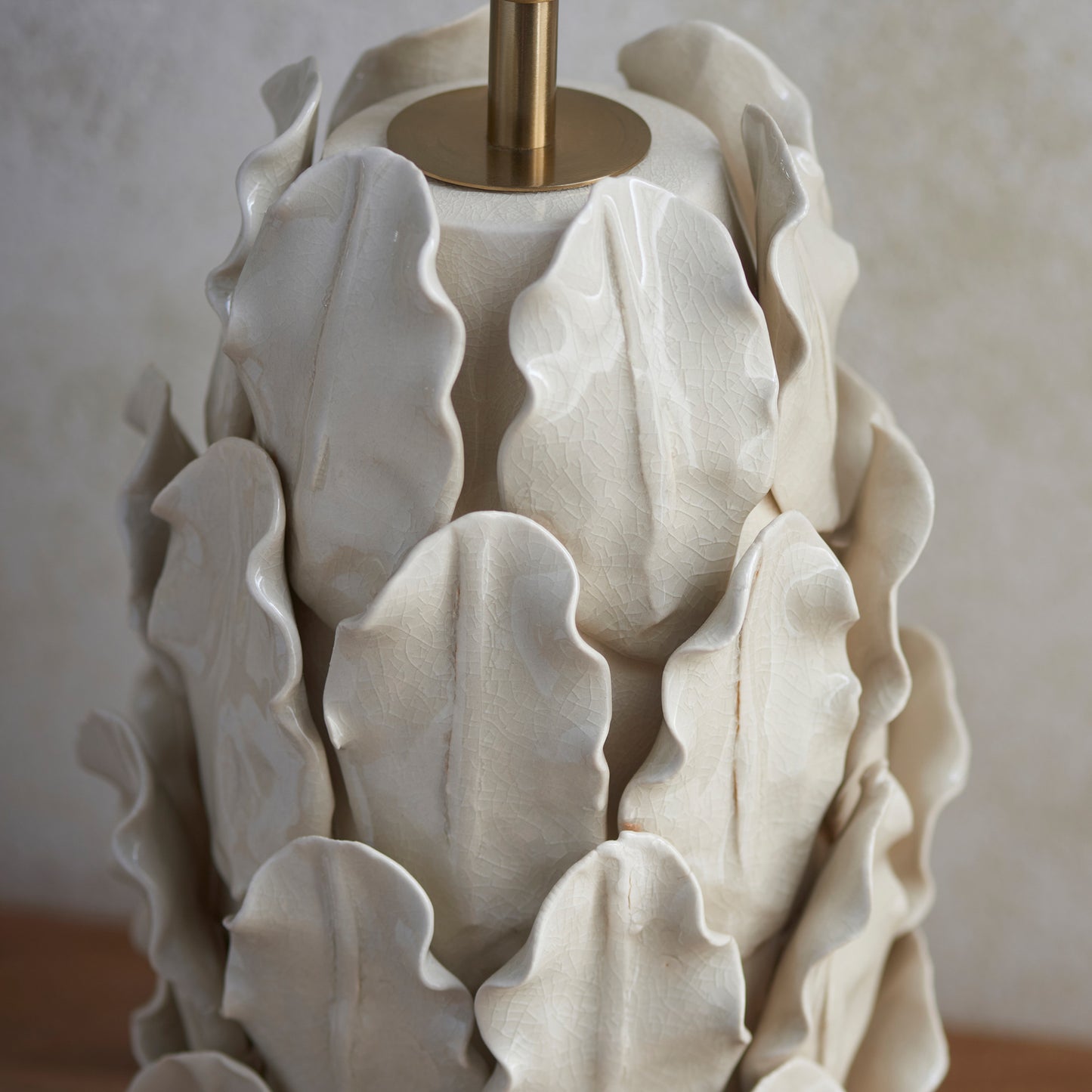 Layered Leaf Table Lamp Base Ivory Crackle Large – Cream
