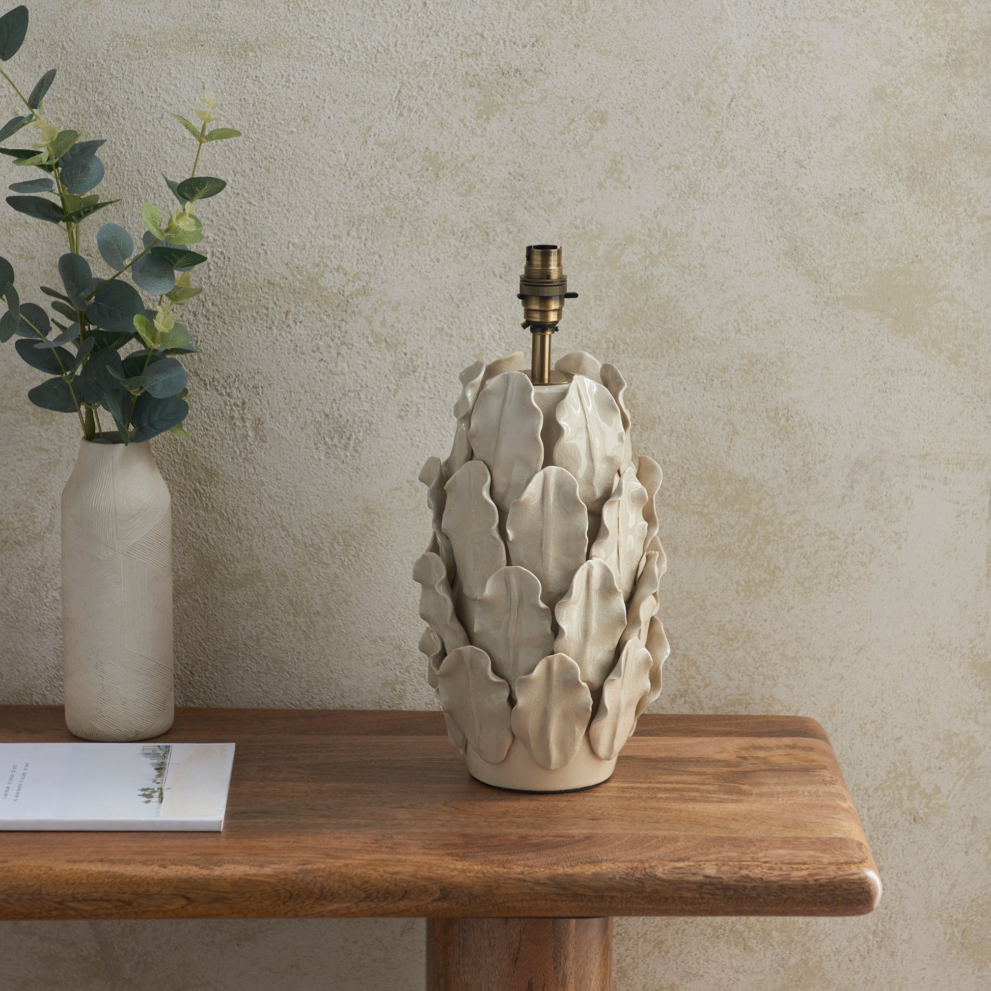 Layered Leaf Table Lamp Base Ivory Crackle Large – Cream