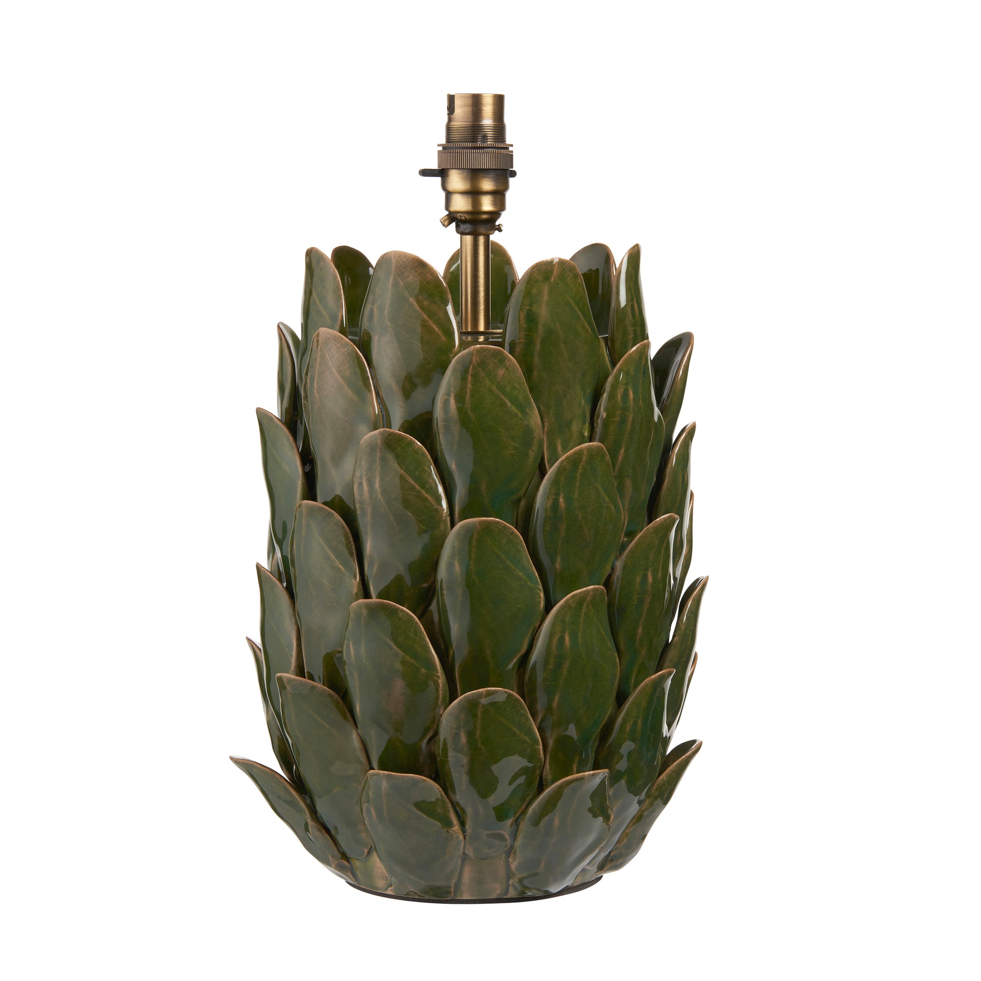Layered Leaf Table Lamp Base Dark Olive Glaze – Green