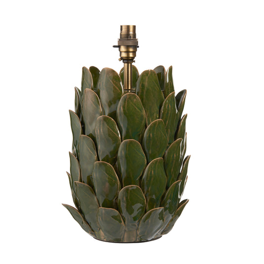Layered Leaf Table Lamp Base Dark Olive Glaze – Green