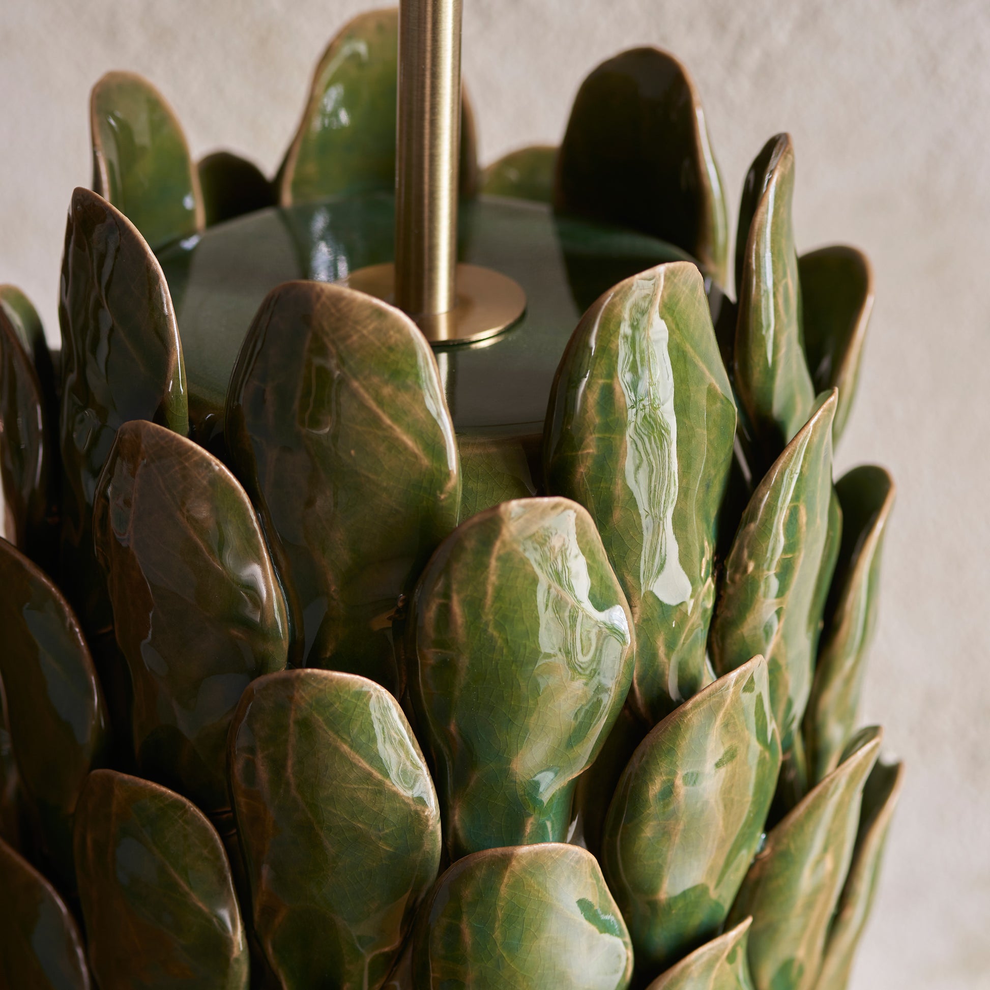 Layered Leaf Table Lamp Base Dark Olive Glaze – Green