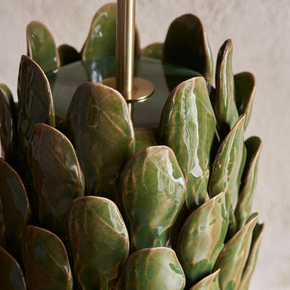 Layered Leaf Table Lamp Base Dark Olive Glaze – Green