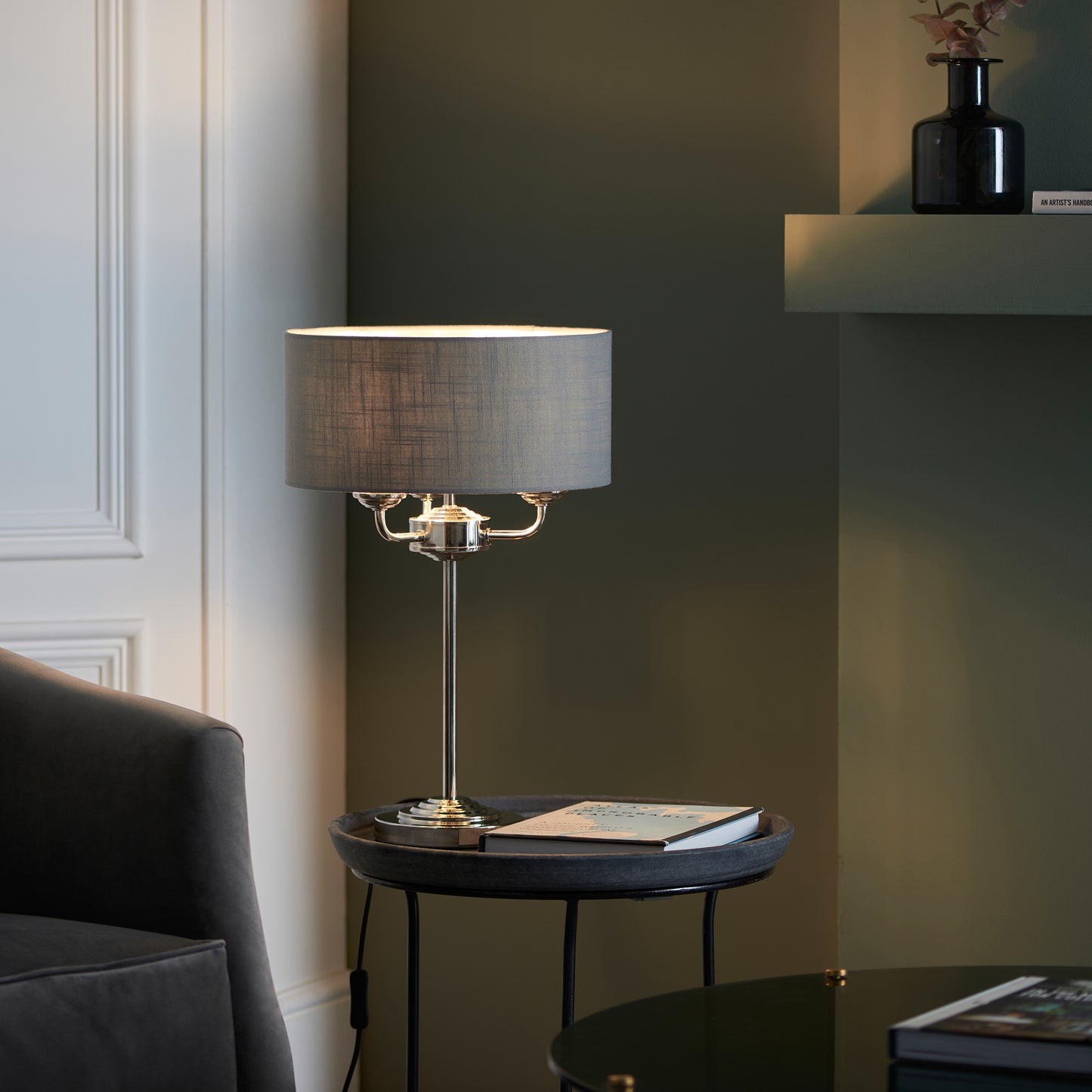 Highclere 3 Table Lamp Bright Nickel – Nickel