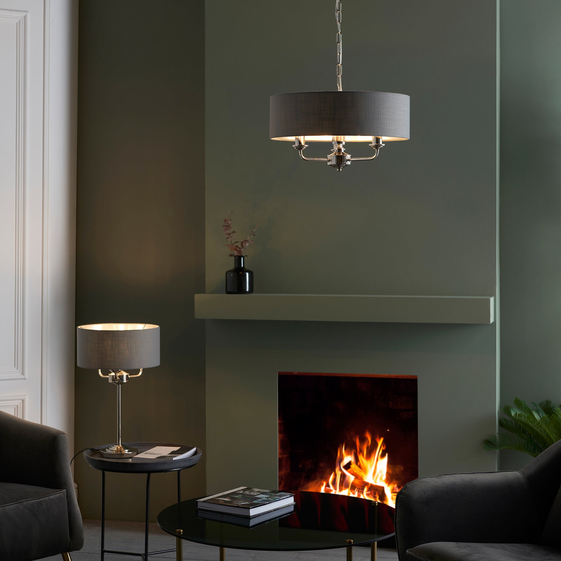 Highclere 3 Table Lamp Bright Nickel – Nickel