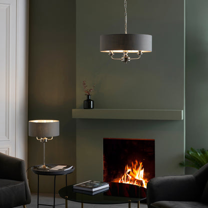 Highclere 3 Table Lamp Bright Nickel – Nickel