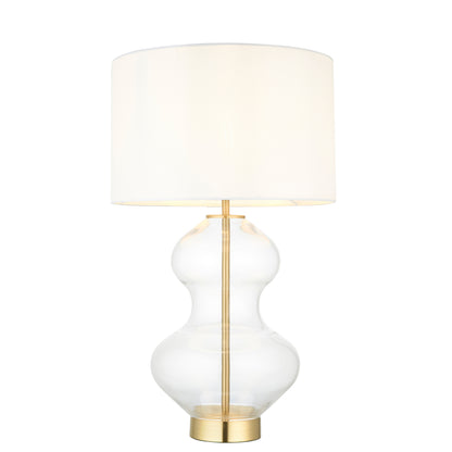Kelda Shaped Table Lamp Satin Brass Vintage White – White