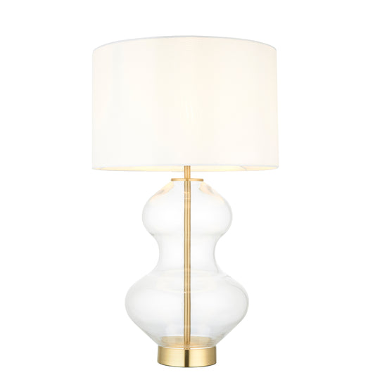 Kelda Shaped Table Lamp Satin Brass Vintage White – White