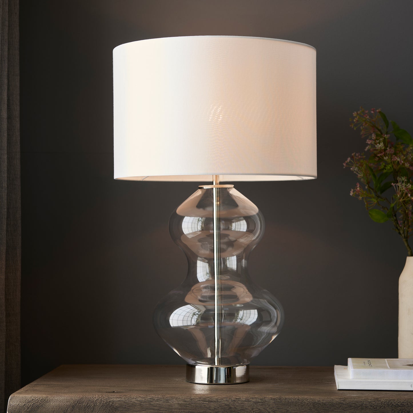 Kelda Shaped Table Lamp Satin Brass Vintage White – White