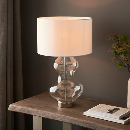 Kelda Shaped Table Lamp Satin Brass Vintage White – White