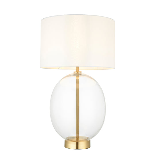 Kelda Oval Table Lamp Satin Brass Vintage White – White