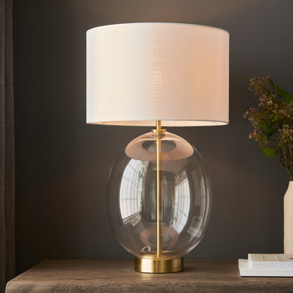 Kelda Oval Table Lamp Satin Brass Vintage White – White