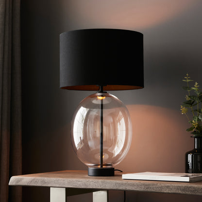 Kelda Oval Table Lamp Clear Glass Black – Black