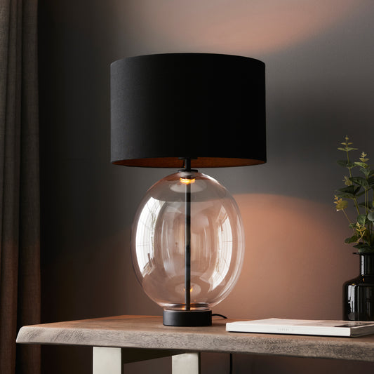 Kelda Oval Table Lamp Clear Glass Black – Black