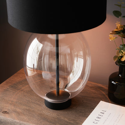 Kelda Oval Table Lamp Clear Glass Black – Black