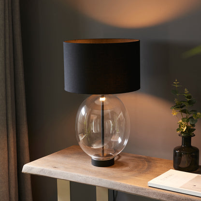 Kelda Oval Table Lamp Clear Glass Black – Black