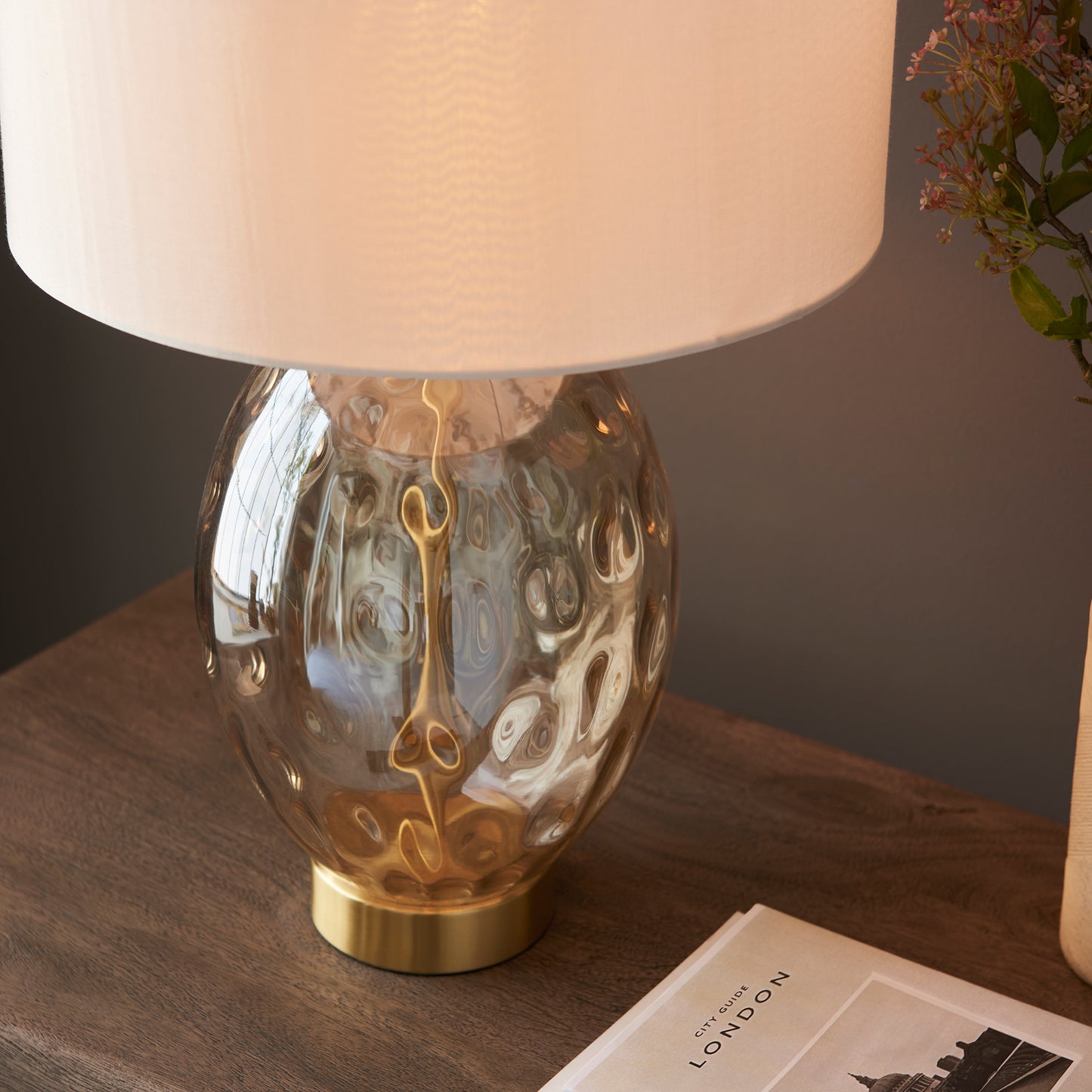 Elin Dimple Table Lamp Champagne – White