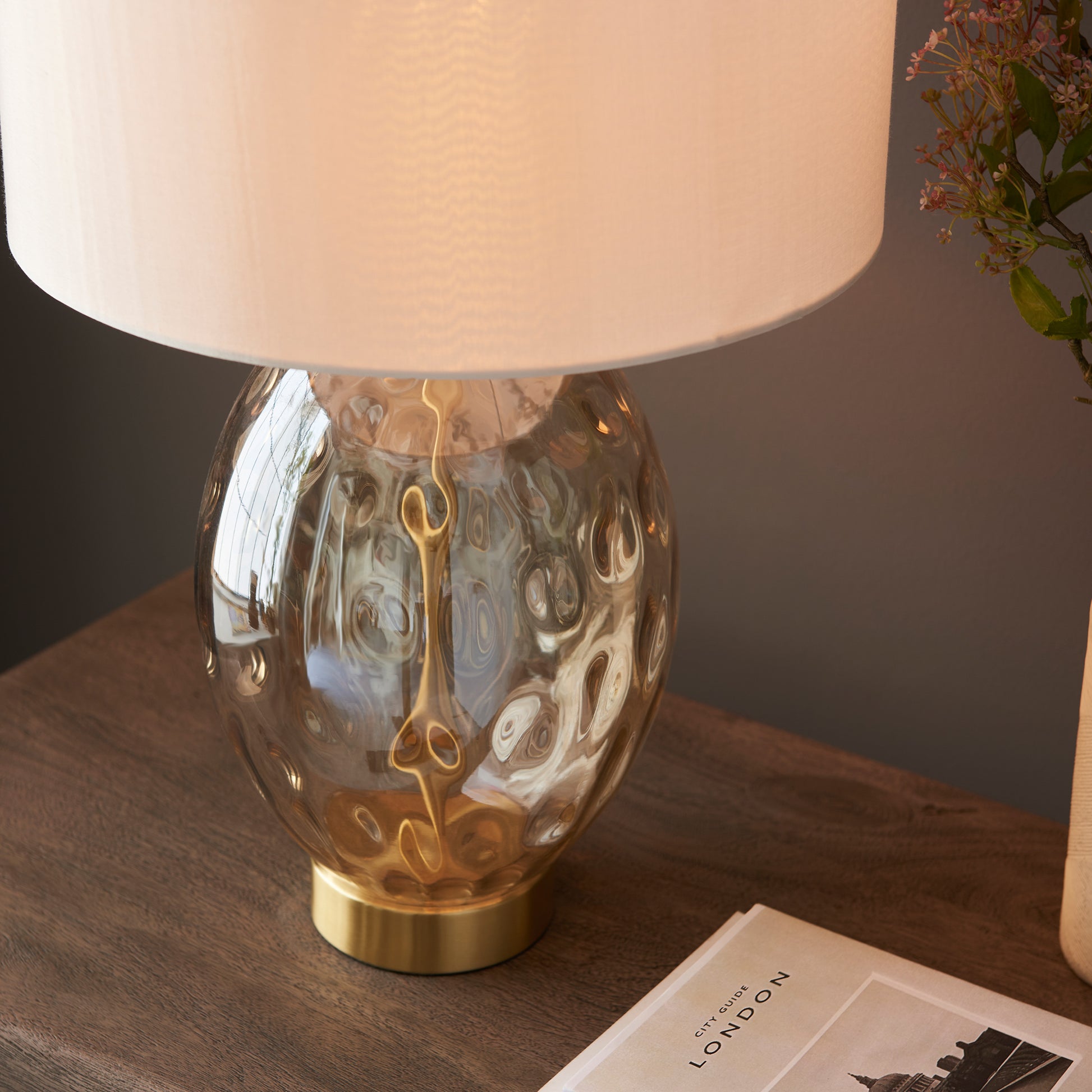 Elin Dimple Table Lamp Champagne – White