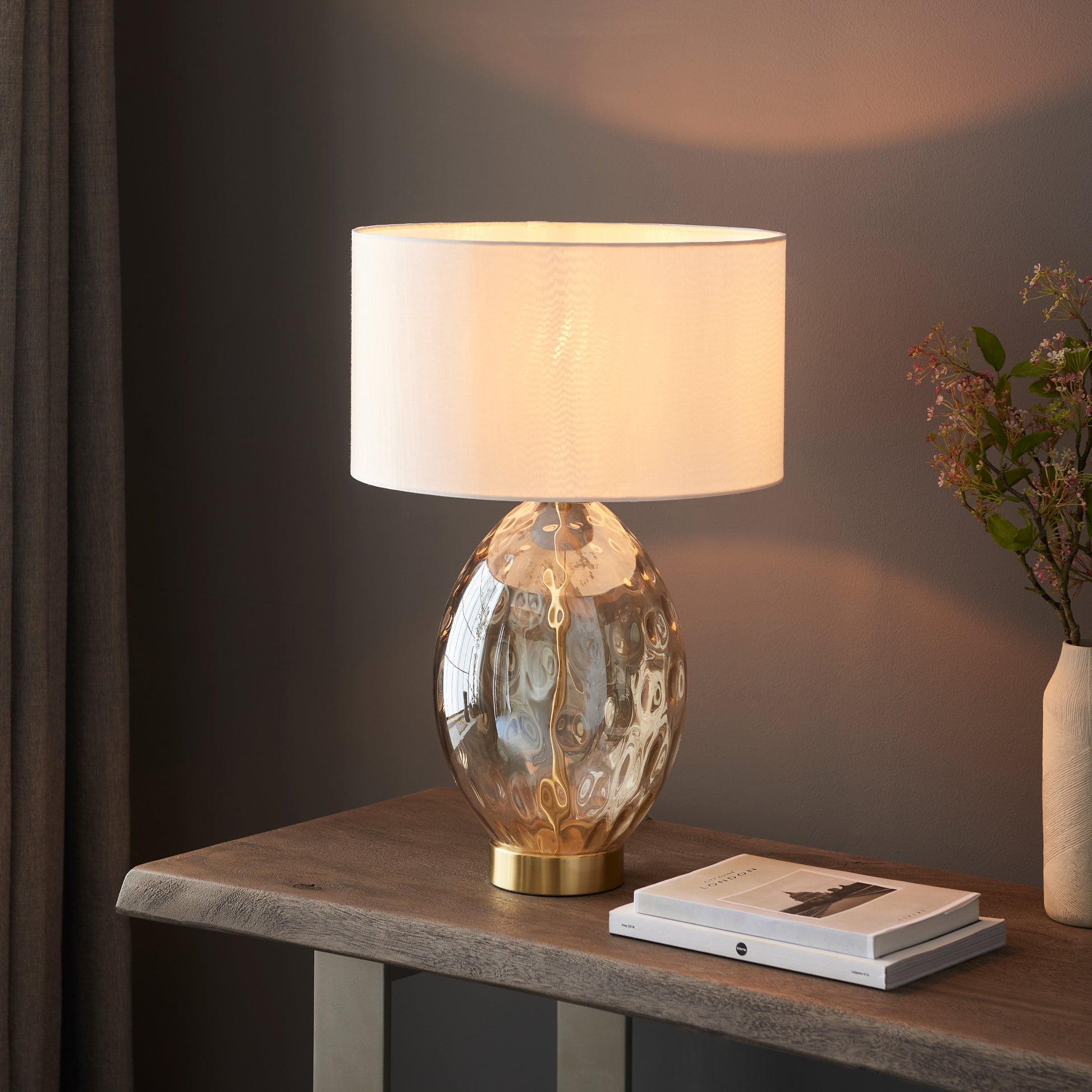 Elin Dimple Table Lamp Champagne – White