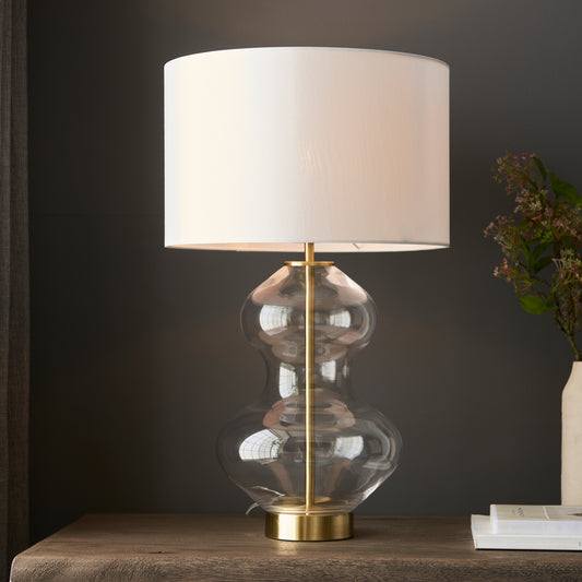 Kelda Shaped Table Lamp Bright Nickel – White