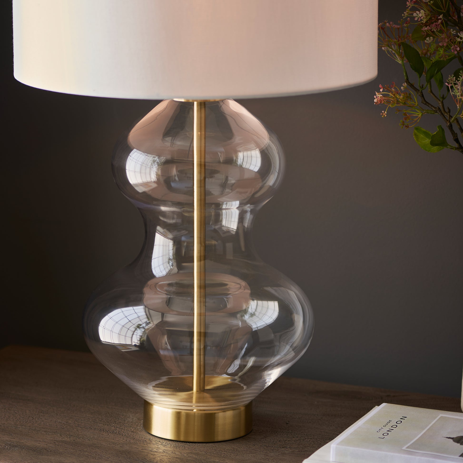 Kelda Shaped Table Lamp Bright Nickel – White