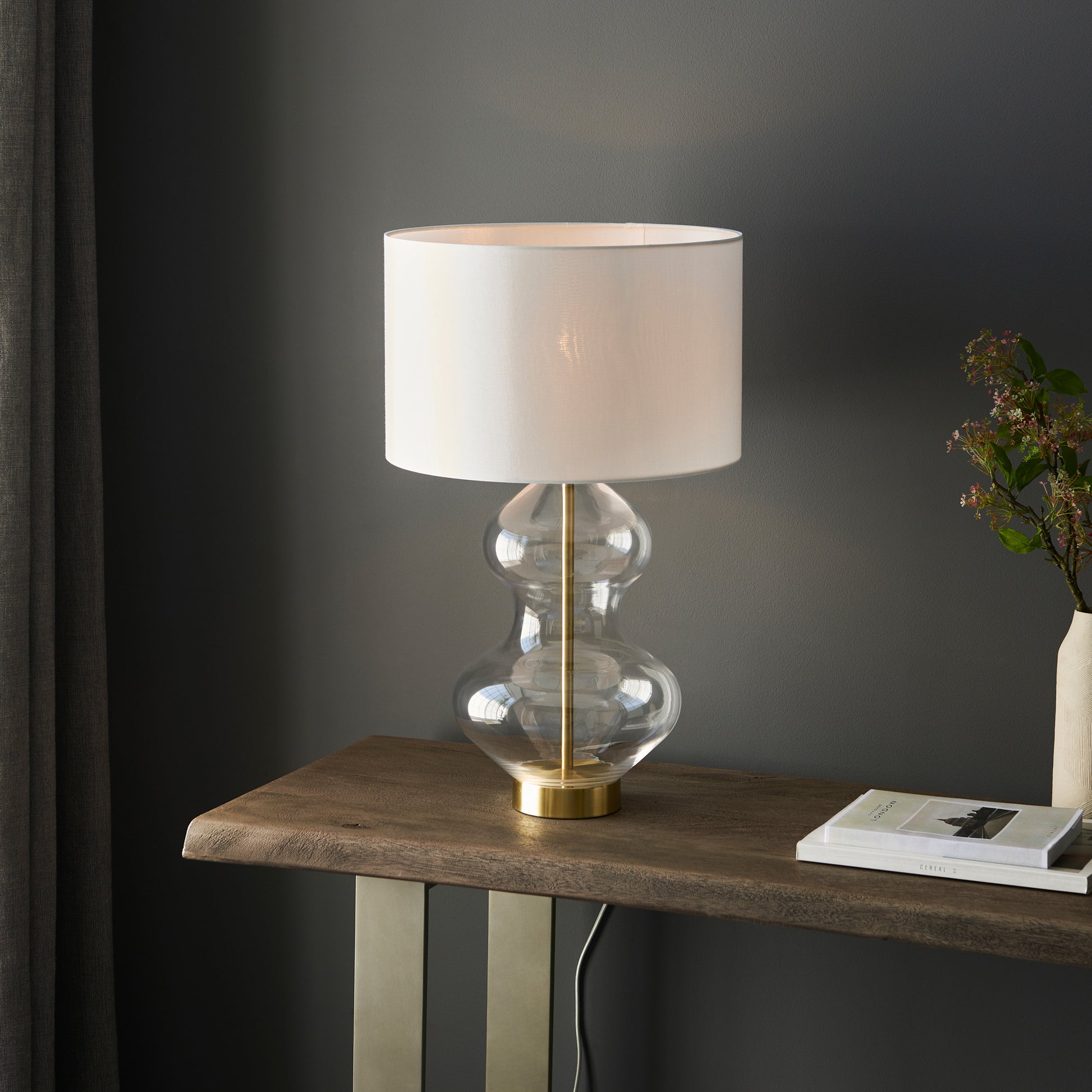 Kelda Shaped Table Lamp Bright Nickel – White