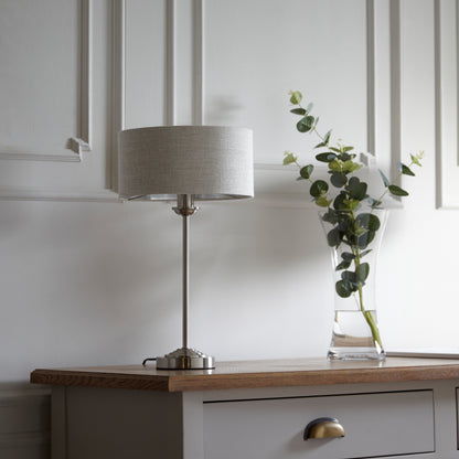 Highclere Table Light Chrome & Natural Linen – Natural