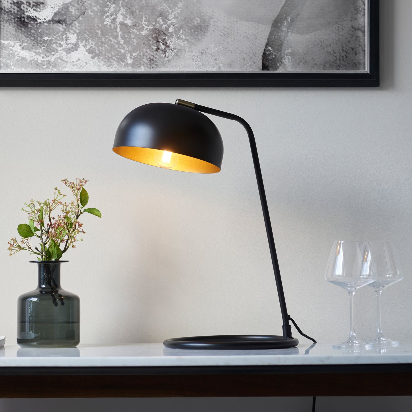Brair 1 Table Lamp Matt Black & Antique Brass – Brass