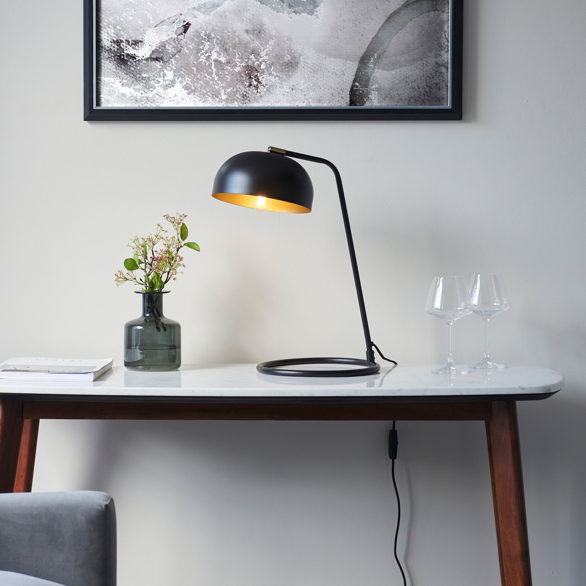 Brair 1 Table Lamp Matt Black & Antique Brass – Brass