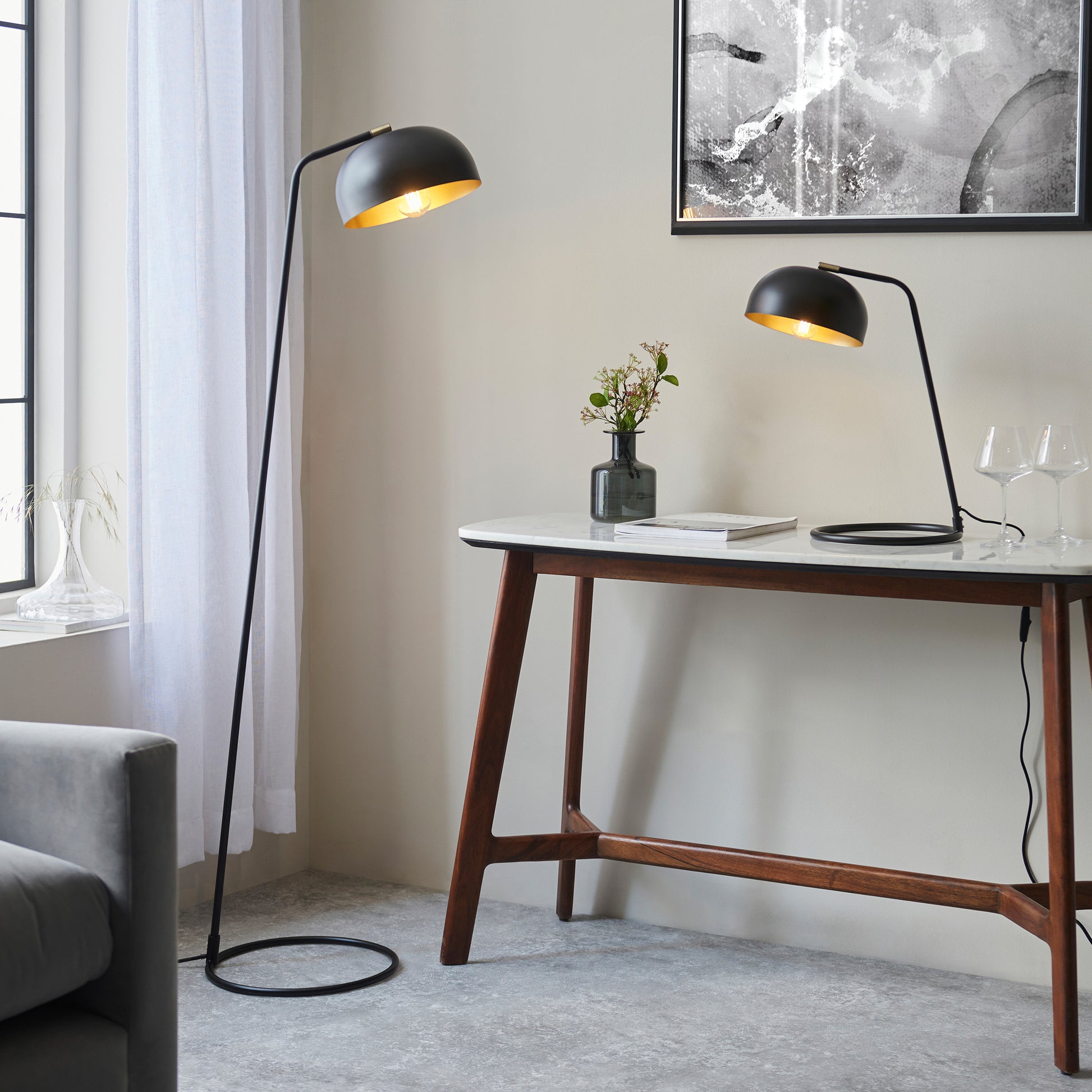 Brair 1 Table Lamp Matt Black & Antique Brass – Brass