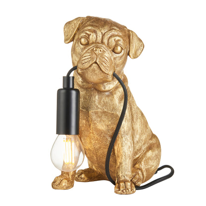 Pug Puppy Table Lamp Vintage Gold – Gold