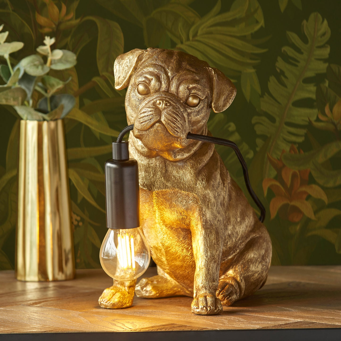 Pug Puppy Table Lamp Vintage Gold – Gold